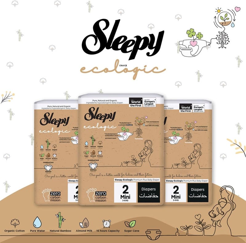 Sleepy Ecologic Size 2 Baby Diapers - 272 Count, Hypoallergenic, Plant-Based, Biodegradable - Image 4